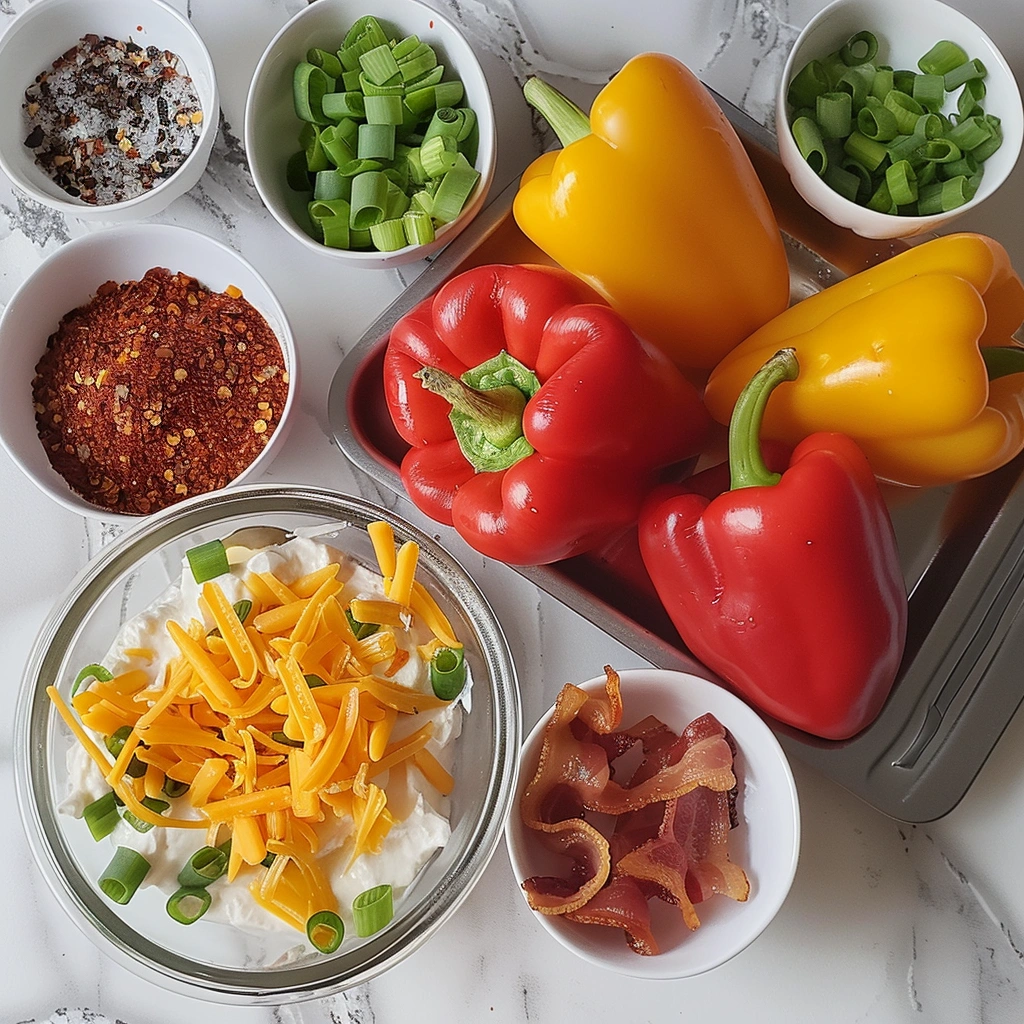 Cream Cheese Stuffed Peppers – The Best Party Appetizer You’ll Crave Every Time 3 Ingredients for Cream Cheese Stuffed Peppers – Colorful Peppers, Cheese, and Bacon