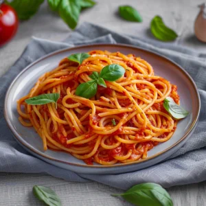 Spaghetti in Tomato Sauce: The Best Authentic Italian Recipe Ever 2 Authentic spaghetti in tomato sauce served with fresh basil