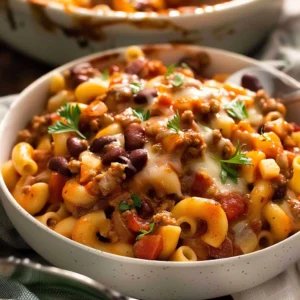 Chili Cheese Mac Casserole: A One-Pot Comfort Classic with Heart 2 Chili cheese mac casserole with melted cheese topping