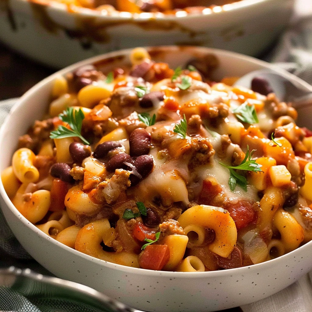 Chili Cheese Mac Casserole: A One-Pot Comfort Classic with Heart 3 Chili cheese mac casserole with melted cheese topping
