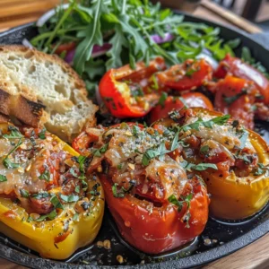 What to Serve with Stuffed Peppers: 25+ Delicious Side Ideas for Every Occasion 2 stuffed peppers with sides served on a rustic plate