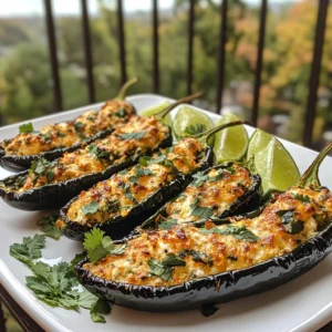 Cheese Stuffed Poblano Peppers – The Best Creamy Recipe Ever! 2 Goat cheese stuffed poblano peppers with cilantro garnish