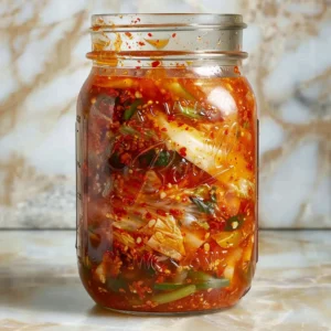 Easy Kimchi Recipe You Can Make at Home Today 2 Close-up of homemade easy kimchi recipe with napa cabbage